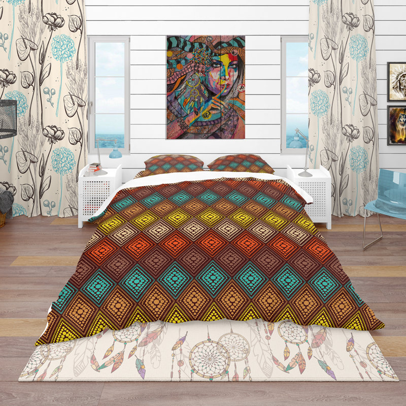 Abstract Color Dot Geometric Pattern - Bohemian Abstract Duvet Cover Set - Microfiber Polyester, Twin Duvet Cover + 1 Sham