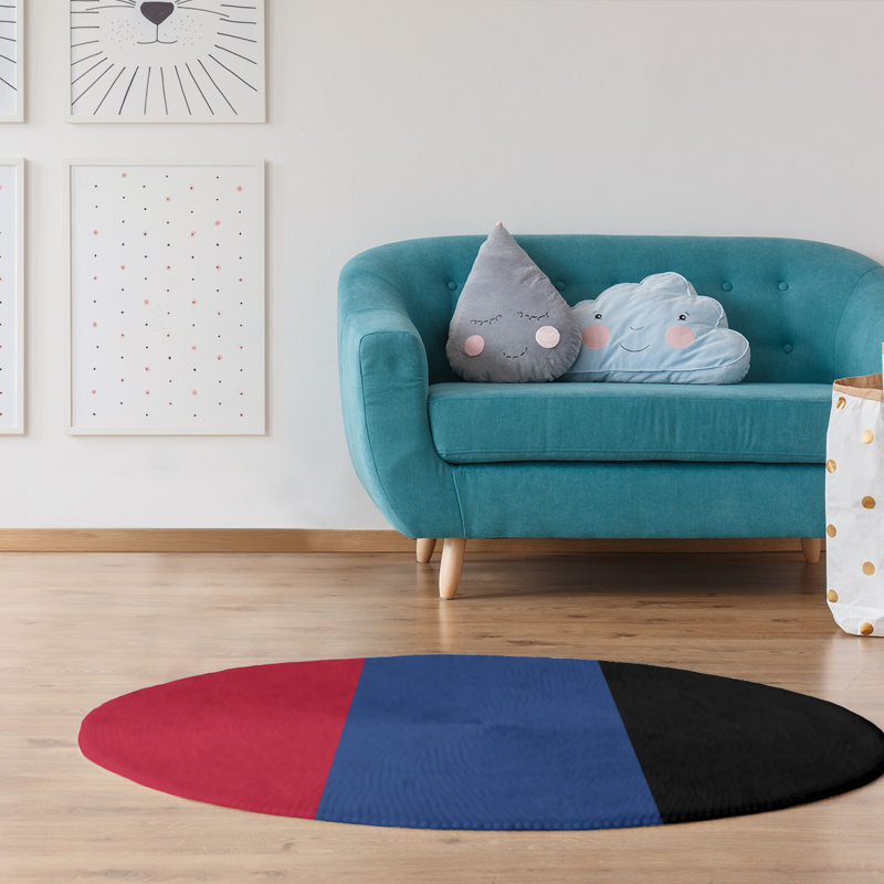 Tapis à rayures rouge/bleu/noir, Rectangle 5 pi x 7 pi