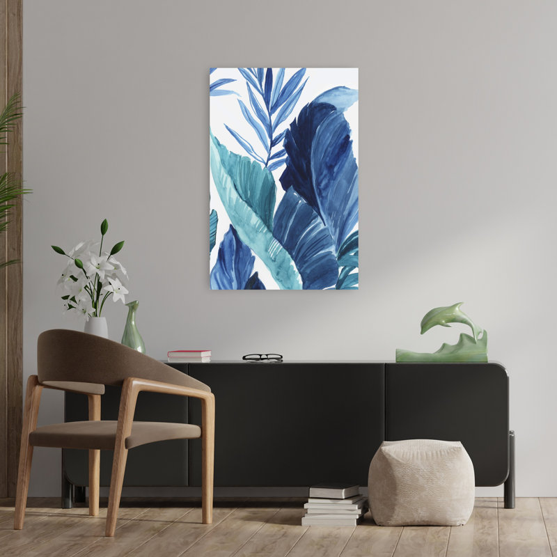 Tropica bleu II, art tropical naturel serein, vibrant et naturel, H 36 po x l 24 po