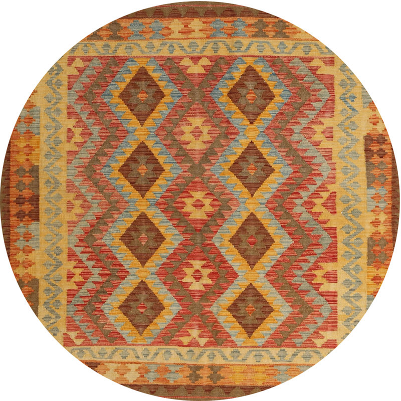 Tapis brun/gris/rouge contemporain, Rond 7 pi