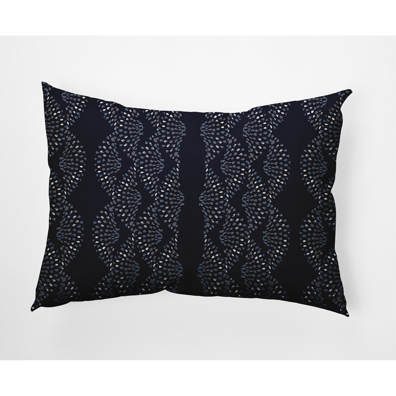 Dotted Geometric Outdoor Reversible Throw Pillow, Navy Blue