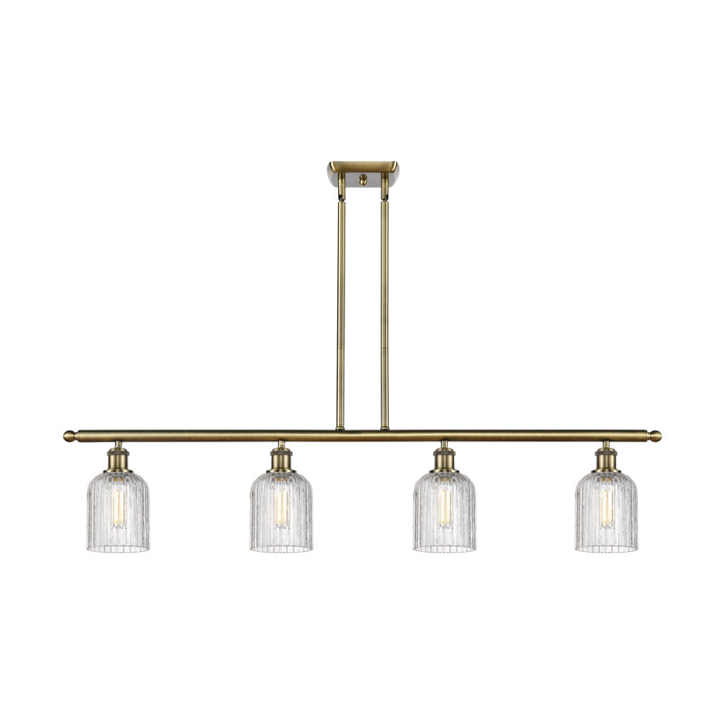 Luminaire suspendu pour îlot de cuisine 4 lumières Fiennes, Laiton antique, Clair