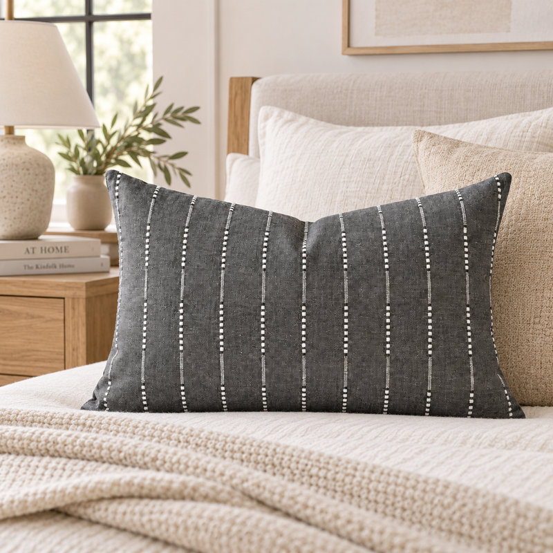 Thai Gray Handwoven Cotton Lumbar Pillow Cover, Decorative Accent, Gray, Rectangle 12"H x 18"W