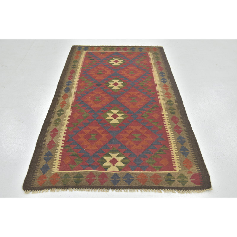 Tapis de zone en laine noué la/rouge 3 pi 6 po x 6 pi 8 po one-of-kind-the main Lorain