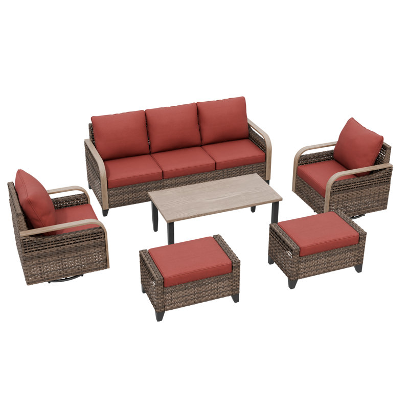 Wicker 5 - Person Modular Patio Conversation Set with Cushions, Red