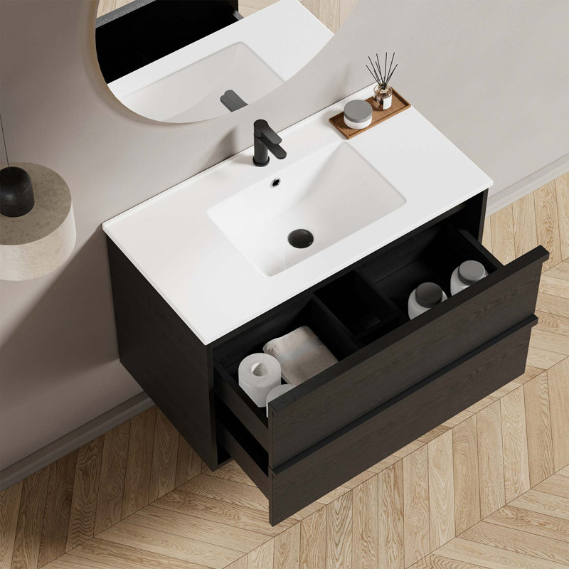 Meuble-lavabo moderne avec tiroirs de rangement, 35" W