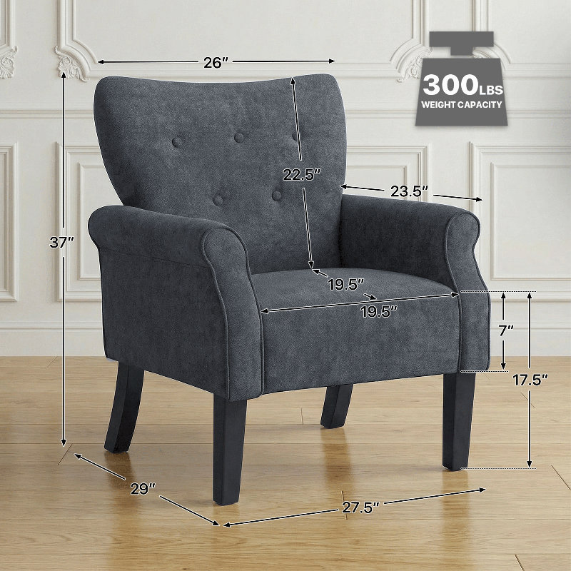 Fauteuil rembourré, fauteuil d'appoint capitonné à boutons avec pieds en bois pour le salon, la chambre à coucher, Gris
