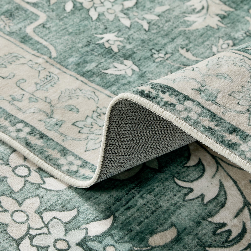 Machine Washable Area Rug with Non-Slip Backing, Vintage Floral Area Rug for Living Room, Bedroom, Dinning Room, Home Office