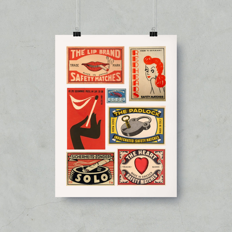 Vintage Matchbox Labels Wall Art, Retro Advertising Poster, Antique Matches Print, Wall Decor, Matte Vertical Poster, Unframed