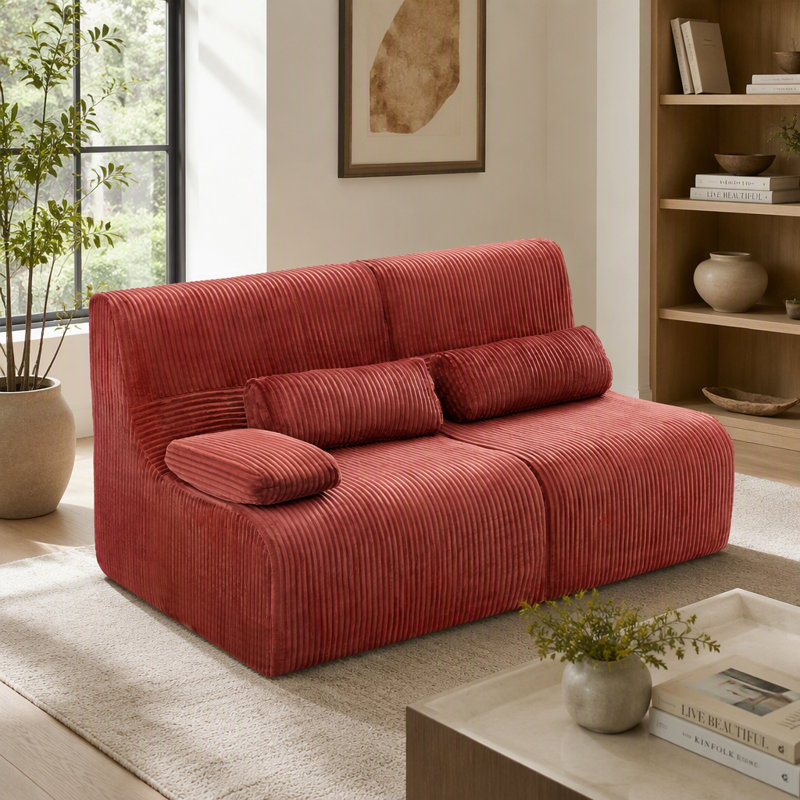 Canapé modulaire moderne 63,7 po, Velours côtelé rouge