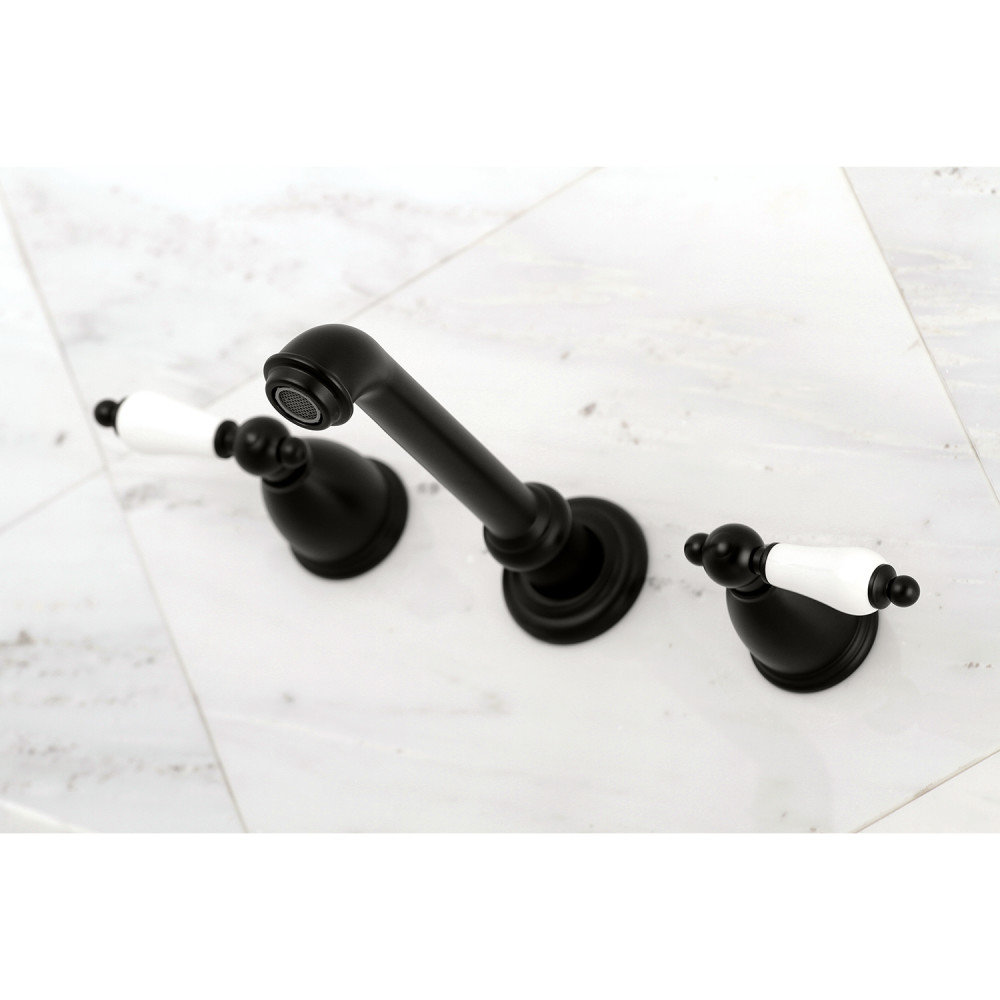 English Country Wall-Mounted Roman Tub Faucet, Matte Black/White