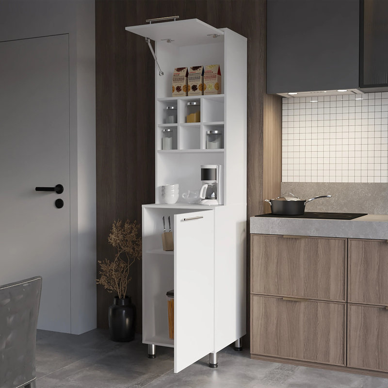 Garde-manger blanc avec porte pneumatique et rangement ouvert