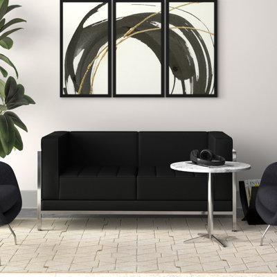 Annis LeatherSoft Modular Loveseat w/Quilted Tufted Seat &Encasing Frame