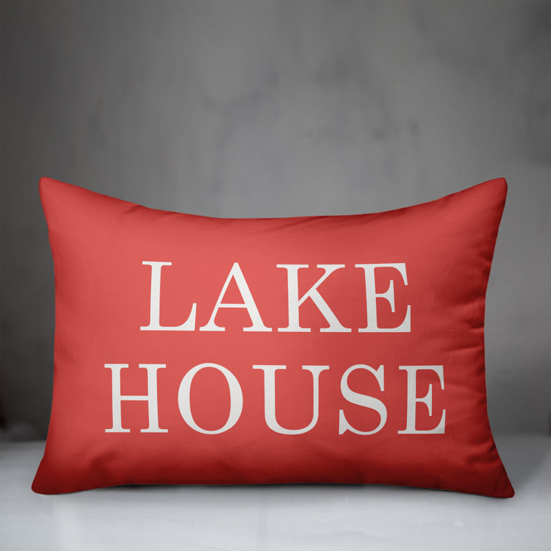  Lake House Outdoor Rectangular Pillow Cover & Insert, Coral /White 