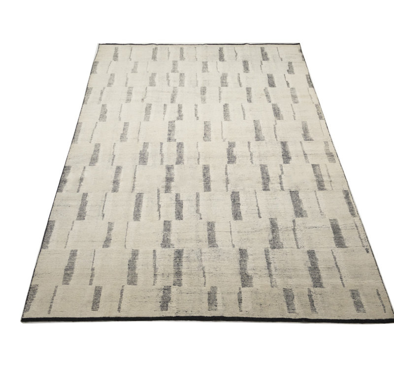 Tapis oriental crème moderne fait à la main 9 x 12
