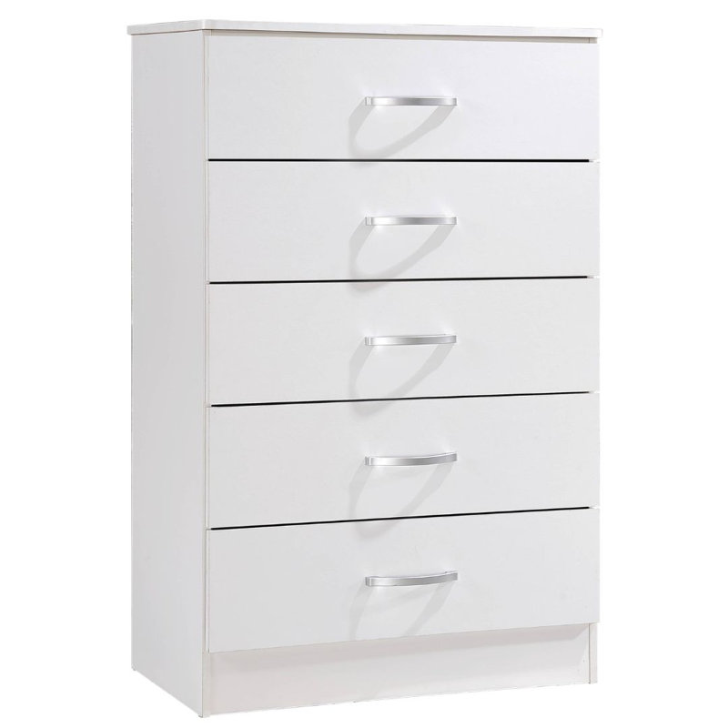Commode à 5 tiroirs avec commode en bois de 31,5 pouces de largeur, tiroirs spacieux pour les vêtements, , Blanc