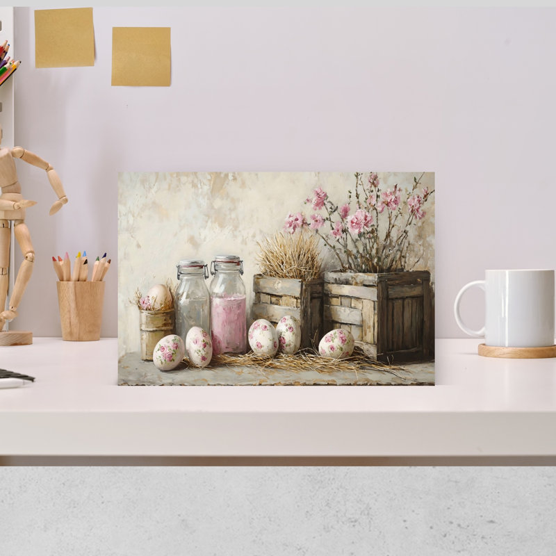 Easter Eggs Delicate Elegant Rustic Spring Wall Art Print, 12" H x 18" W