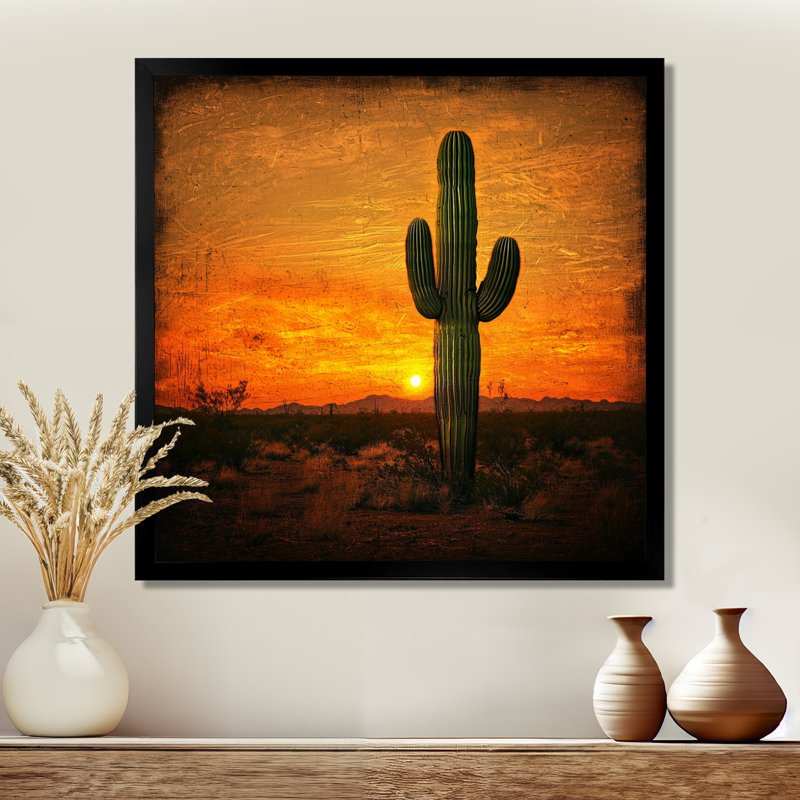 Décoration murale Marguery «Cactus in the Desert Glow I» - cactus, Reproduction encadrée d'une seule photo, H 16 po x l 16 po