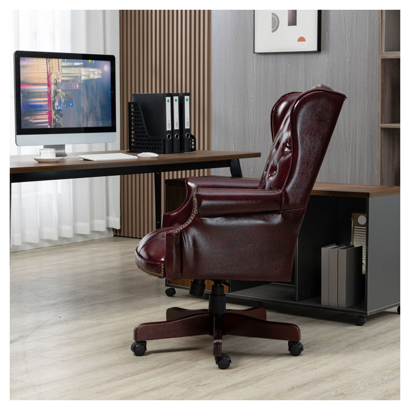 Fauteuil de direction ergonomique bourgogne à dossier haut avec siège rembourré épais, similicuir et roulettes coulissantes