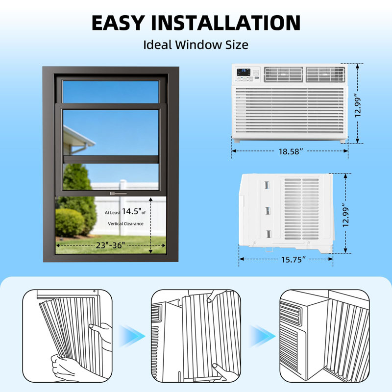 10,000 Btu Window Ac,Cools 450 Sq.ft, 6-In-1 Modes, Remote Control, Easy Install & Energy Saving, White