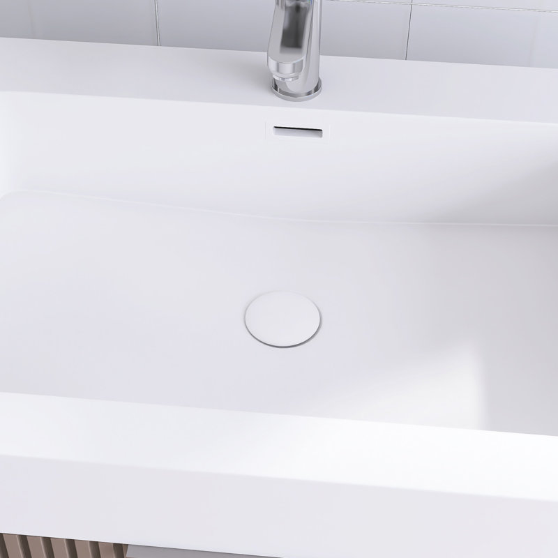 36'' Freestanding Single Bathroom Vanity In Brown Oak With Solid Surface Integrated Basin