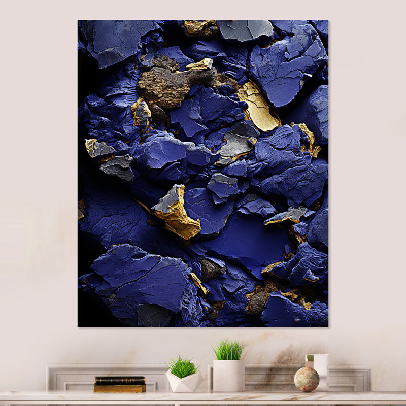 Sapphire Serenade Abstract Collage Rock - Art mural abstrait en métal, H 32 po x l 16 po x P 1 po