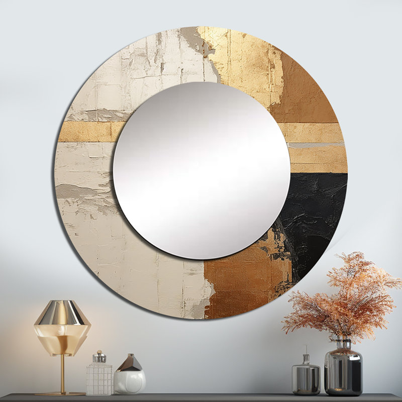 Abstract Beige Gold Road Collage IV - Abstract Collages Round Mirror Wall Decor_MTMIR119439, 29" x 29"