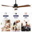 Ventilateur de plafond à DEL à intensité variable réversible à 6 vitesses avec pales sculptées en paulownia, noir mat-130156566