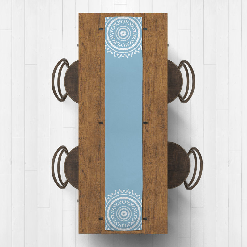 Anre Rectangle Geometric Polyester Table Runner, 90" L x 16" D, Blue