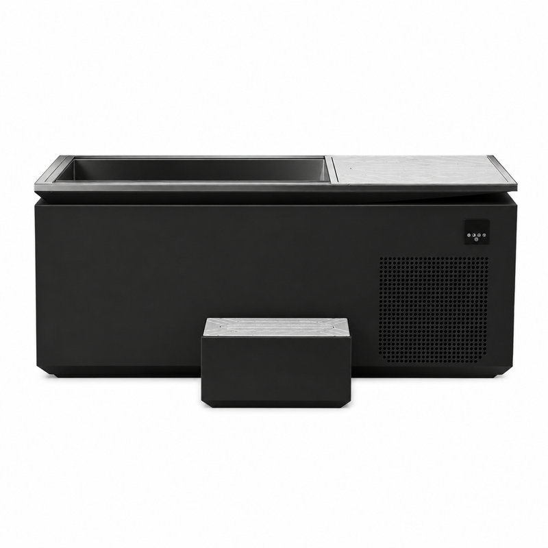 Baignoire froide 1 ch avec refroidisseur d'eau avec pompe de recirculation, baignoire de traitement d'eau froide isolée noire et marchepied assorti