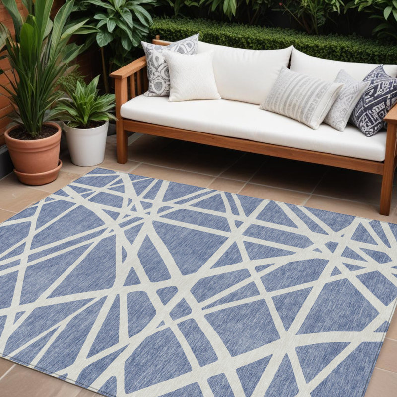Tapis intérieur lavable extérieur géométrique bleu 8 pi x 10 pi