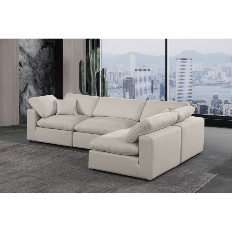 Ivola 4 - Piece Upholstered Sectional, Beige Linen Textured Fabric