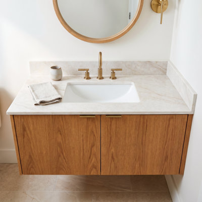 Plateau de meuble-lavabo à simple cuve intégrée en pierre d'ingénierie 37 po x 22 po LustreLine Sarena