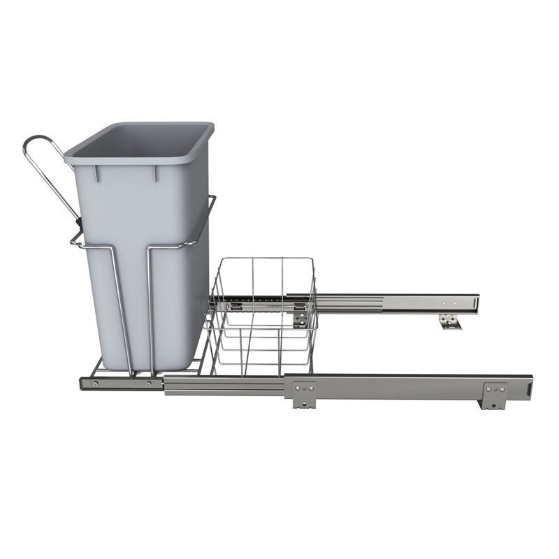 Gray 20 Quart Pull-Out Plastic Kitchen Waste Container with Rear Basket