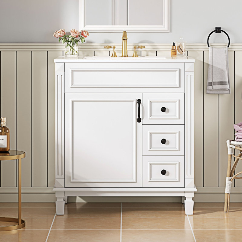 Bathroom Vanity With Ceramic Sink, White