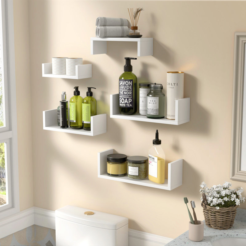 Floating Shelves for Wall, Wall Mounted Shelves for Bathroom, Living Room Kitchen & Office, Wood Shelves for Home Decor Set of 5