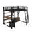 Full Size Loft Bed With Desk And Light, Metal Loft Bed With Storage Shelves, Wardrobe And Drawers-1562092259