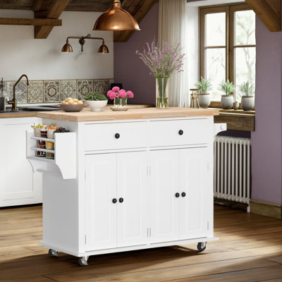 Îlot de cuisine roulant avec tablettes réglables et roues verrouillables