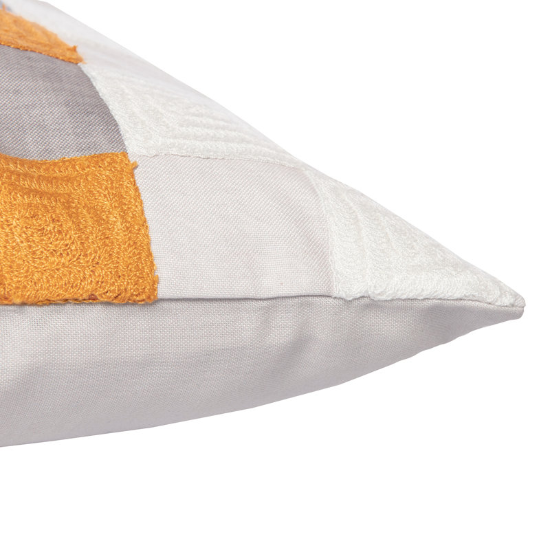 Embroidered Throw Pillow, Polyester/Polyfill, Yellow/Gray/Ivory