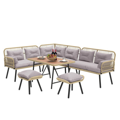 Outdoor Patio Wicker L-Shaped Furniture Set All-Weather Rattan Conversation Sofa