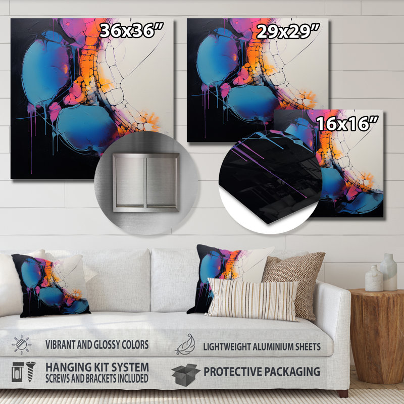 «Blue and Pink Cubist Ink Expression III», impression d'art mural en métal fractal, H 29 po x l 29 po