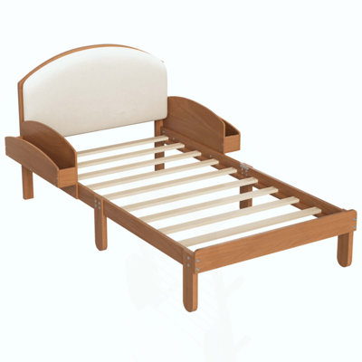 Upholstered Headboard Wood Bed Frame, Curved Padded Headboard with Arched Legs & Side Storage Shelves, Modern Platform Bed for Bedroom, No Box Spring Needed