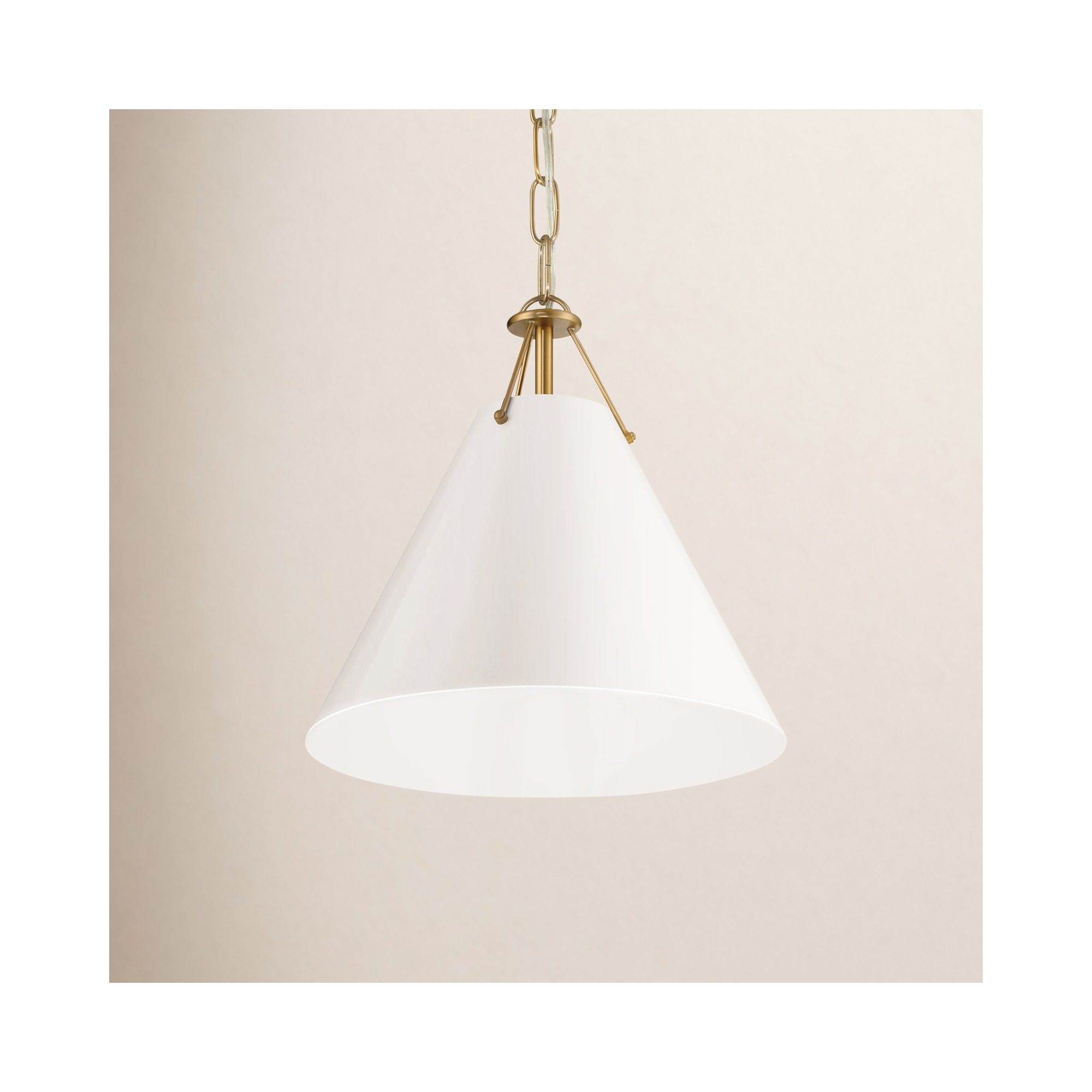 Kinston 1-Light Metal Cone Pendant, White, Vibrant Gold