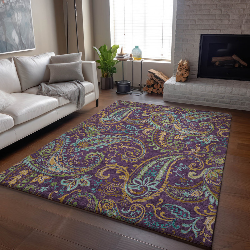 Tapis mauve Premium lavable à la machine Cerrito AMF533, Rectangle 10 pi x 14 pi
