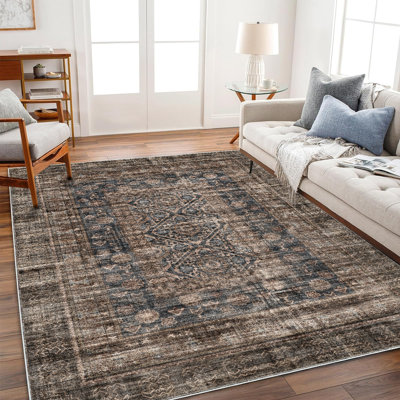Tapis lavable 305 x 425 cm, style bohème, ne peluche pas, facile d'entretien, idéal pour les zones de passage fréquent comme le salon, la chambre à coucher, le bureau, la table basse ou la cuisine. Grand tapis.