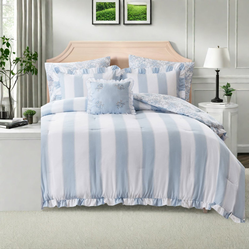 Striped and Toile Comforter Set
