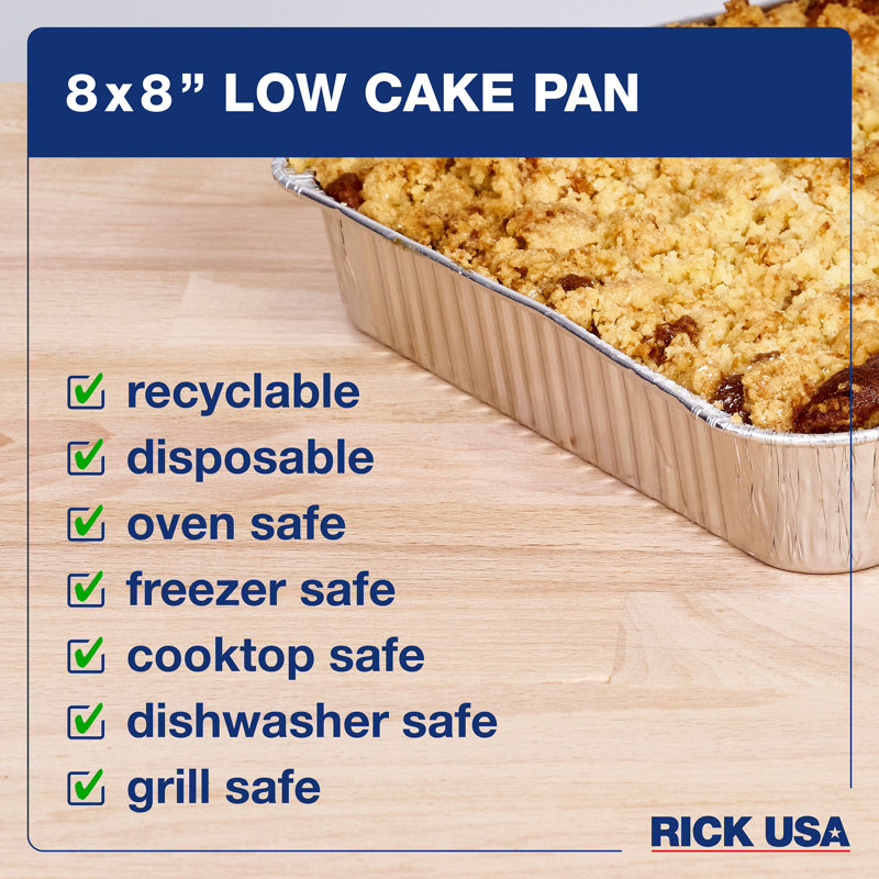 RICK USA: moule à gâteau de 8 po x 8 po - paquet de 25 - papier d'aluminium jetable, cuisson polyvalente, cuisson durable, gril-four-congélateur-lavable au lave-vaisselle, recyclable