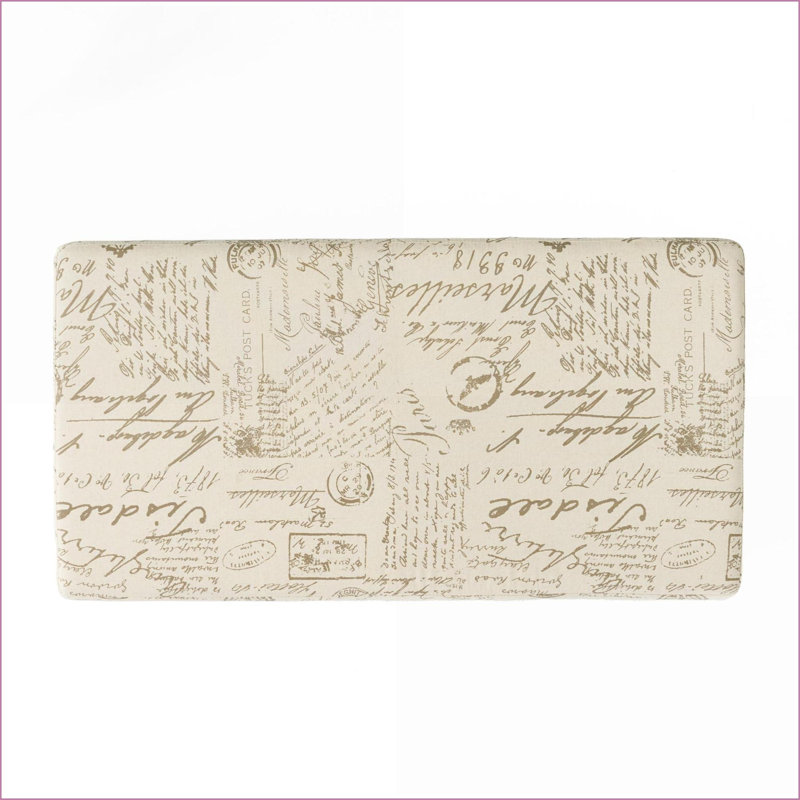 Repose-pieds avec rangement, banc rectangulaire rembourré | Tissu French Script, pieds en bois massif | Salon, vestibule, chambre à coucher | Bois | Noyer brun