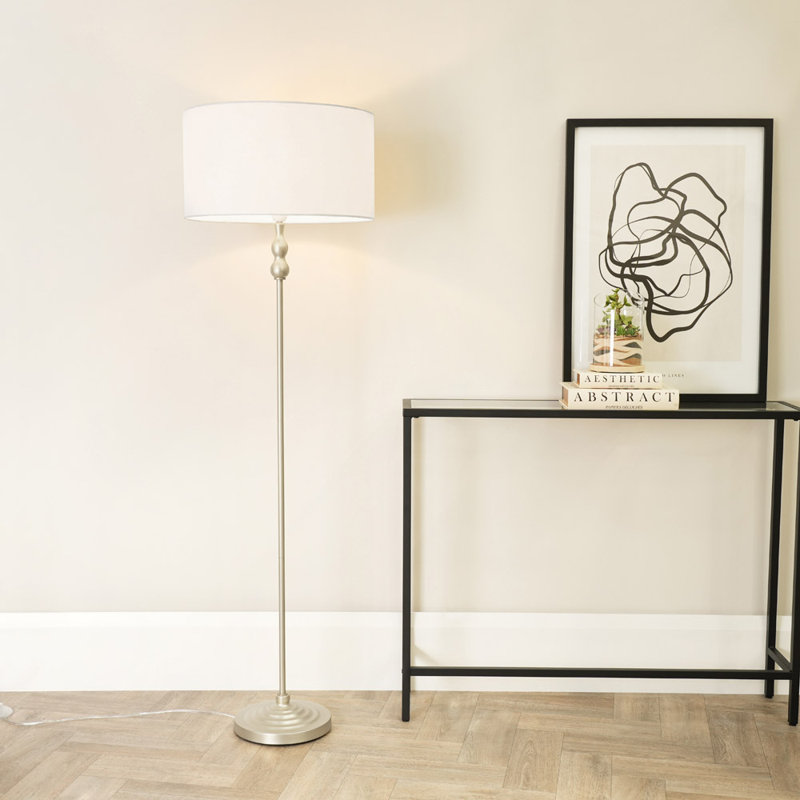 Reselva 131cm Traditional Floor Lamp, Brushed Chrome, White