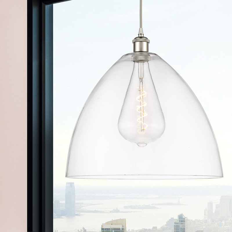 Luminaire suspendu en forme de dôme à 1 lumière Angelia, Transparent, H 18,75 po x l 16 po x P 16 po, Nickel poli